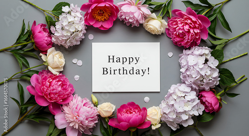 Floral Birthday Card Frame: Pink Peonies & Hydrangeas