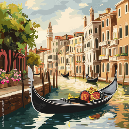 Serene Gondola Ride in Venice at Sunset