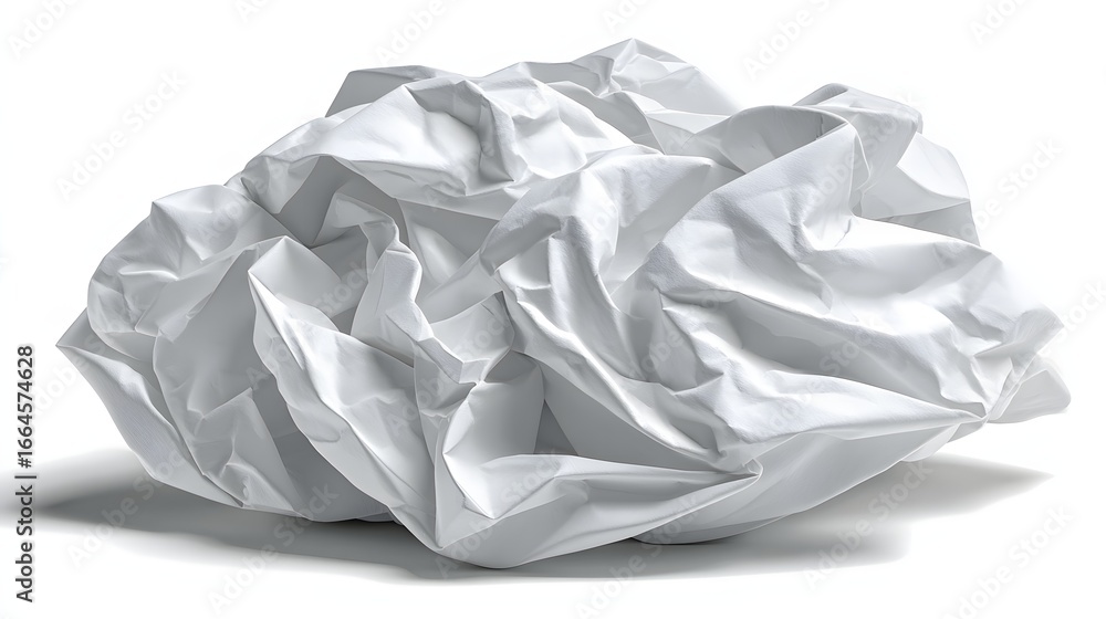 Naklejka premium Crumpled White Paper Texture with Wrinkles and Shadows Isolated on White Background