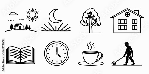 Collection of Simple Icons Representing Daily Life.