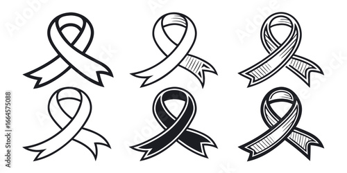 Collection of Six Black and White Awareness Ribbons.