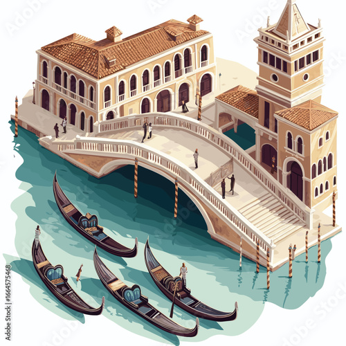 Venice Grand Canal with Gondolas and Historic Bridge