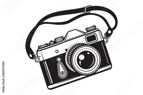Classic Camera with Strap in Black and White 