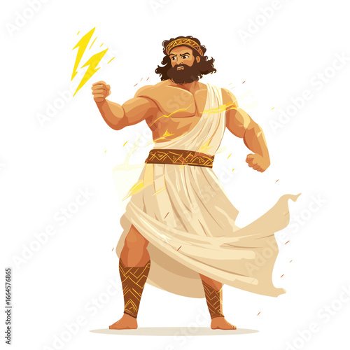 Powerful Greek God Zeus Holding Lightning Bolt