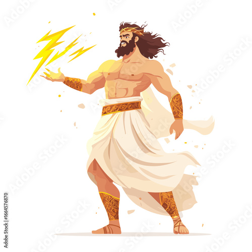 Powerful Greek God Zeus Holding Lightning Bolt