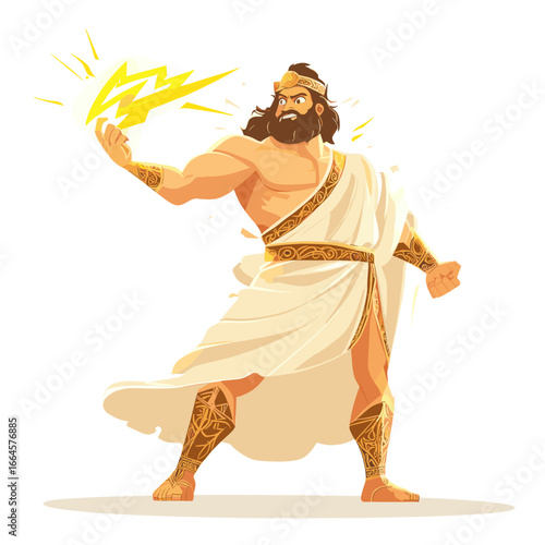 Powerful Greek God Zeus Holding Lightning Bolt