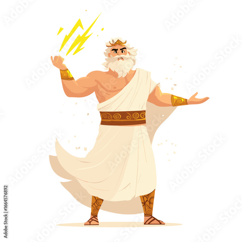 Powerful Greek God Zeus Holding Lightning Bolt