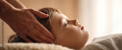 Wallpaper Mural The child receiving a gentle head massage in a peaceful bedroom Torontodigital.ca