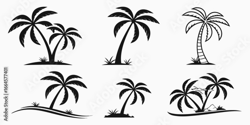 Collection of Stylized Black Palm Tree Silhouettes 3.