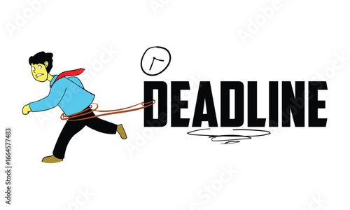 Office Worker Running Scared Chased by Big Deadline Text Illustration