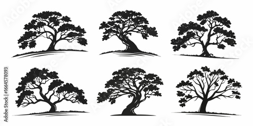 Collection of Stylized Black Tree Silhouettes