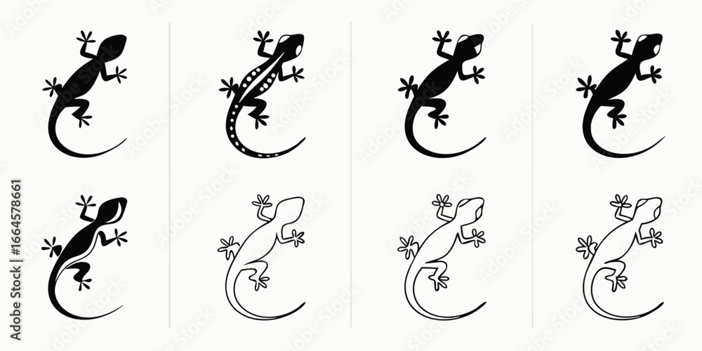 Fototapeta premium Collection of Stylized Gecko Silhouettes and Line Art