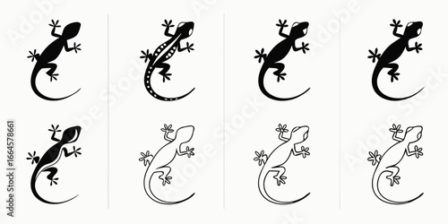 Collection of Stylized Gecko Silhouettes and Line Art