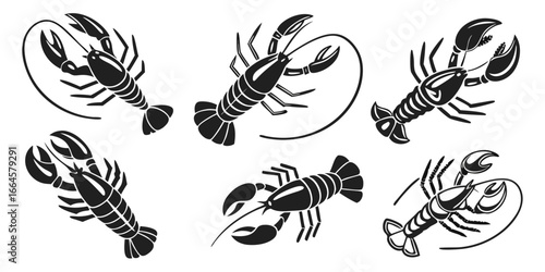 Collection of Stylized Lobster Silhouettes