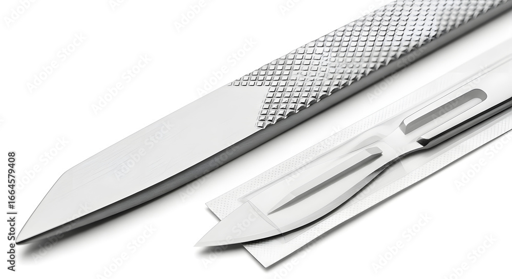 Obraz premium Close-up of Sterile Surgical Scalpel and Handle, Medical Equipment