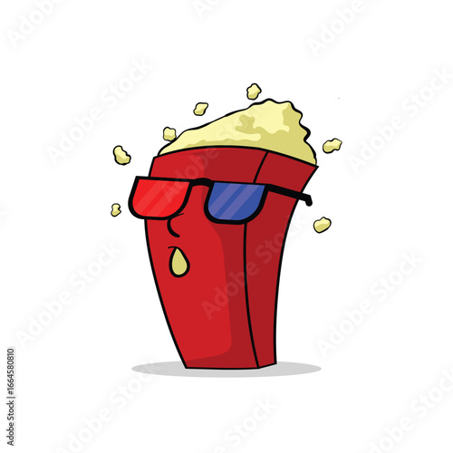 Popcorn Character Illustration Watching Movie Wearing 3D Glasses