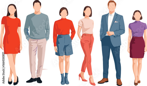 Group of young people vector illustration, modern fashion style design, flat cad drawing, office team artwork, diverse professional lifestyle conceptGroup of young people vector illustration