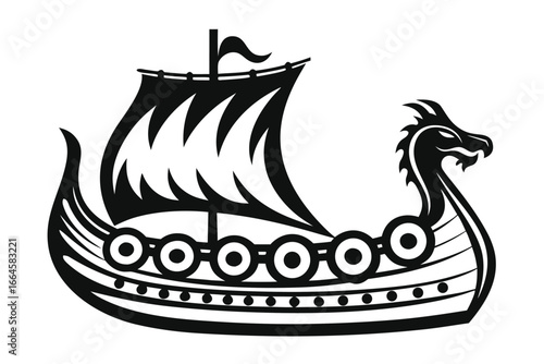 Nordic Viking Ship with Dragon Head, Decorative Boat Icon