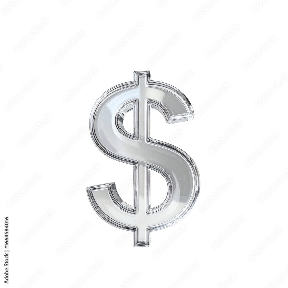 D Floating Glass Dollar Sign with Soft Reflections, Isolated on White Background” D Floating Glass Dollar Sign with Soft Reflections, Isolated on White Background”