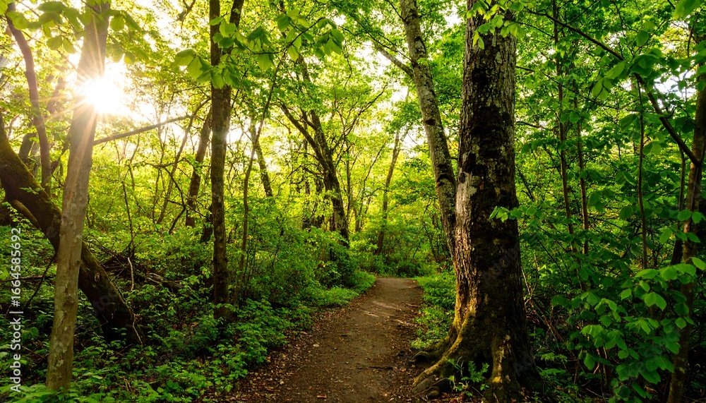 Obraz premium Sunlit forest trail scene