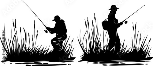 "Serene Silhouettes: The Art of Fishing at Dusk"