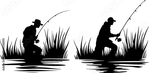 "Serene Silhouettes: The Art of Fishing at Dusk"