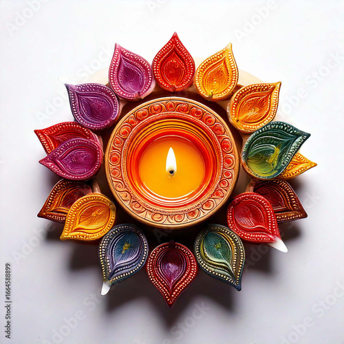 Colorful Festival Diya on white background