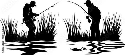 "Serene Silhouettes: The Art of Fishing at Dusk"