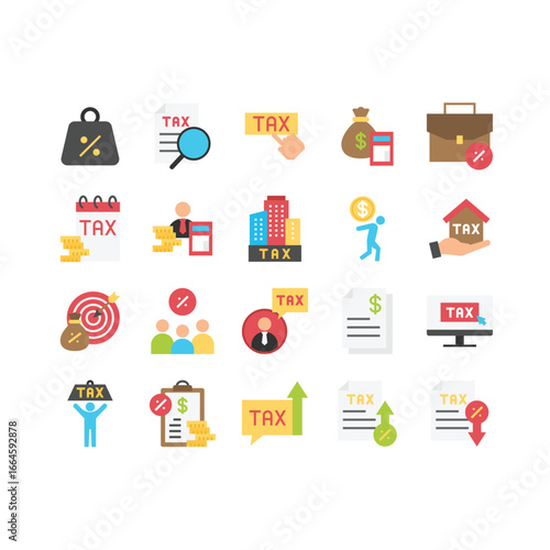 set of finance icons, tax, loan, debt