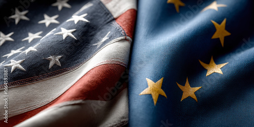 US and EU flags divided, symbolizing transatlantic differences and dialogue