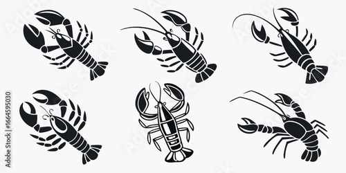 Stylized Black Lobster Silhouettes Collection