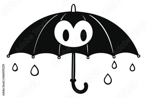 Funny Cartoon Umbrella with Eyes and Rain Drops on White Background Icon Design