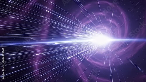 Futuristic Abstract Purple Light Tunnel Background With Dotted Lines Moving at High Speed for Digital Communication and Technology Art