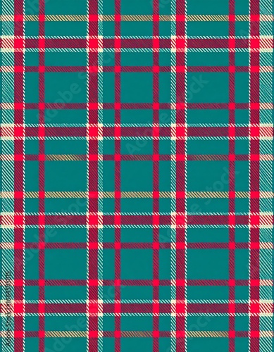 Teal, Red, White Plaid Fabric Texture