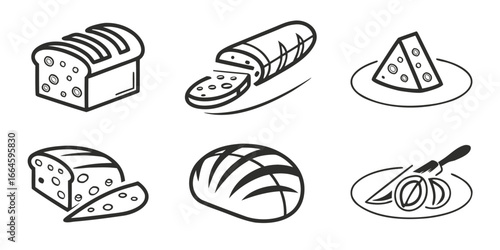Stylized Icons of Bread, Cheese, and Sliced Sausage