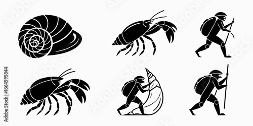 Stylized Icons of Hermit Crabs and Hikers