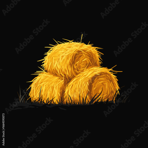 Hay bale isolated on dark background