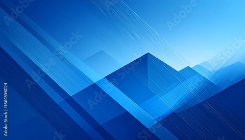 Dynamic abstract background featuring intersecting blue geometric planes and sharp lines, creating a sense of depth and modern design