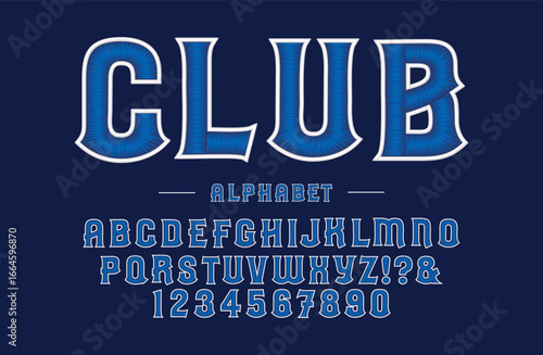 Sport font, original college alphabet. Athletic style letters and numbers for sportswear, t-shirt, university logo. Retro varsity typeface. Vector illustration.

