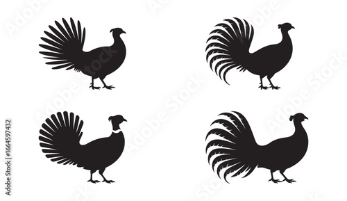 Silhouette illustrations of pheasants in various poses representing elegance and wildlife
