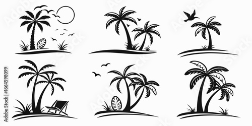 Tropical Beach Palm Tree Silhouettes Collection