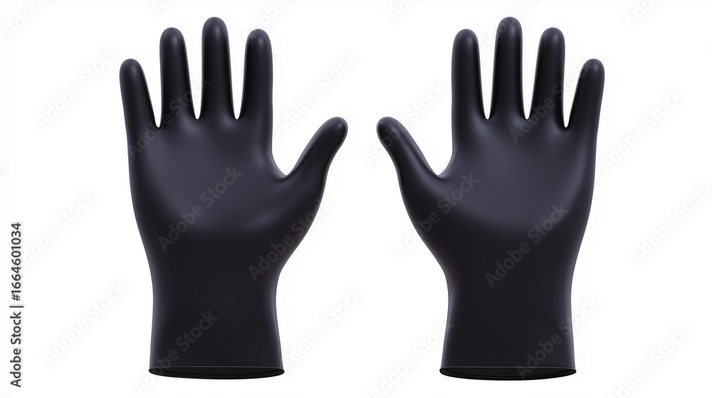 Obraz premium 3D realistic protective gloves, black rubber safety gloves, (clean modern detail, white isolated background