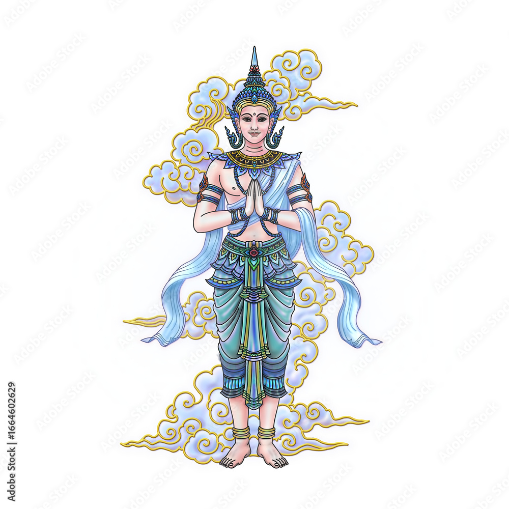 Fototapeta premium Ideal Angel with Floral Frame and Contemporary Thai Mural Decorative Elements 