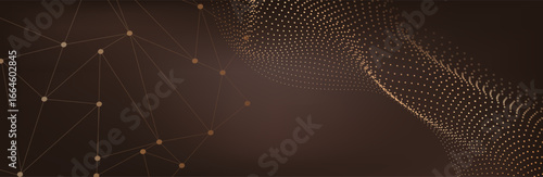 Abstract vector background. Elegant background for business presentations. Lines, point, plane in 3D space.Cryptocurrency fintech network blockchain and programming concept. Brown  background 