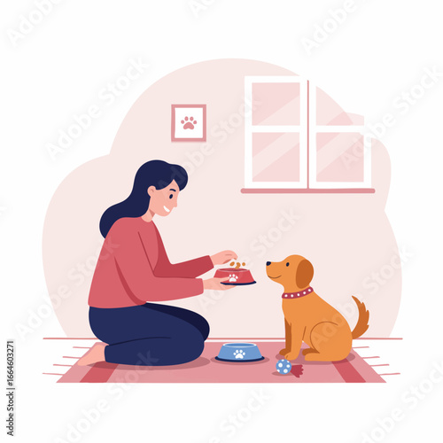 Woman Feeding Her Adorable Golden Retriever Puppy