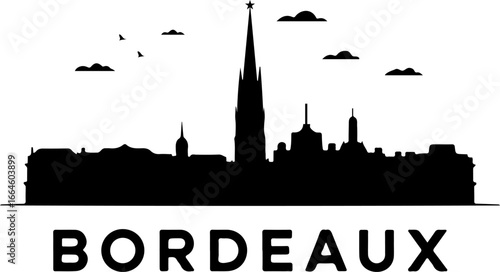 Vector Bordeaux Skyline Banner | Black and White Minimal Silhouette Design