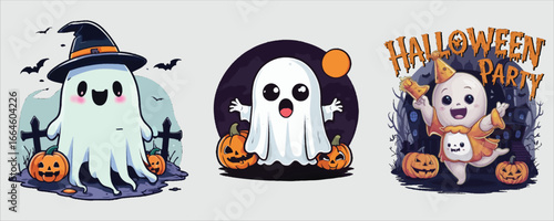 Art of three cute halloween ghosts