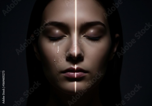 Wallpaper Mural Conceptual portrait of a crying woman with a light beam scanning her sad face Torontodigital.ca