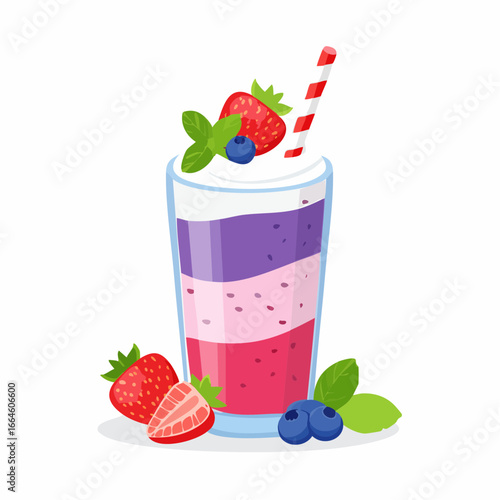 Layered Berry Smoothie Delight A Refreshing Blend of Strawberry, Blueberry, and Yogurt
