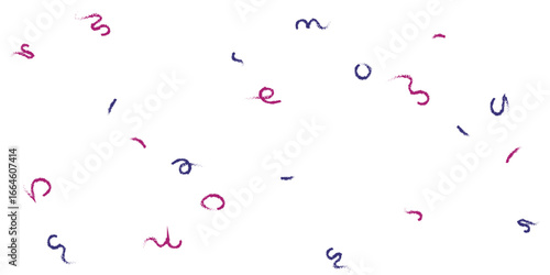 A playful and abstract background featuring scattered, hand-drawn lines and curves in shades of purple and blue, creating a whimsical and chaotic pattern on a clean white background.